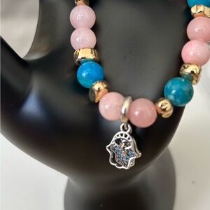 Semi Precious Bracelet w/ Hamsa Charm